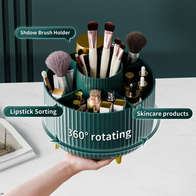 fanado 360 Rotate Makeup Brush Holder Organizer, Makeup Organizers Countertop, Makeup organization and Skincare Storage for Vanity, Desktop, Bathroom (Green) - Image 2